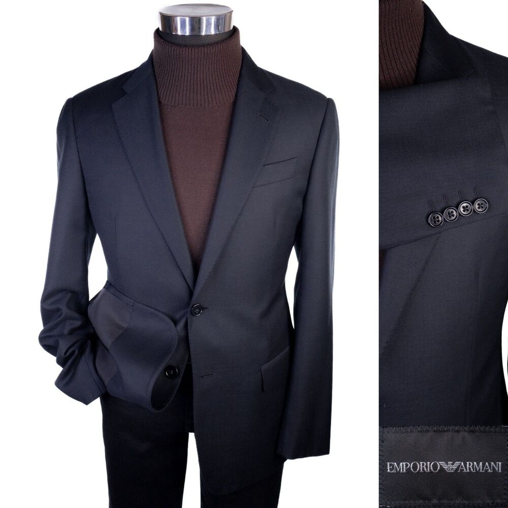 Emporio Armani Solid Black 130s G Line Blazer Sport Coat Sz 38R 2-Button Jacket